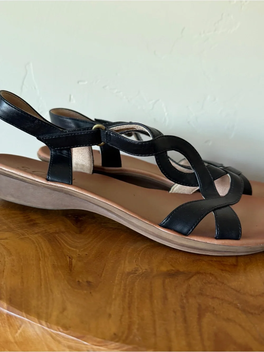 SOUL Naturalizer Woman’s Sandals Black Sz 10 Solo Ankle Strap Leather .